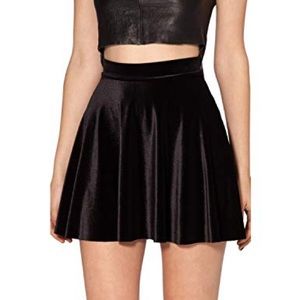 High Waist Black Velvet Skirt